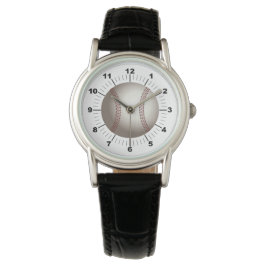 Vrouwen Honkbal Classic Zwart Lederen Horloge