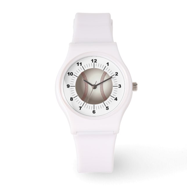 Vrouwen Honkbal Sportief Wit Silicon Horloge (Voorkant)