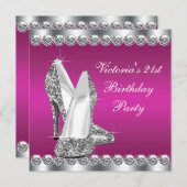 Vrouwen Hot Pink 21ste Verjaardagsfeest Kaart (Voorkant / Achterkant)