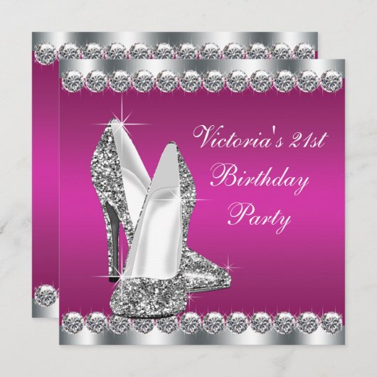 Vrouwen Hot Pink 21ste Verjaardagsfeest Kaart (Voorkant / Achterkant)
