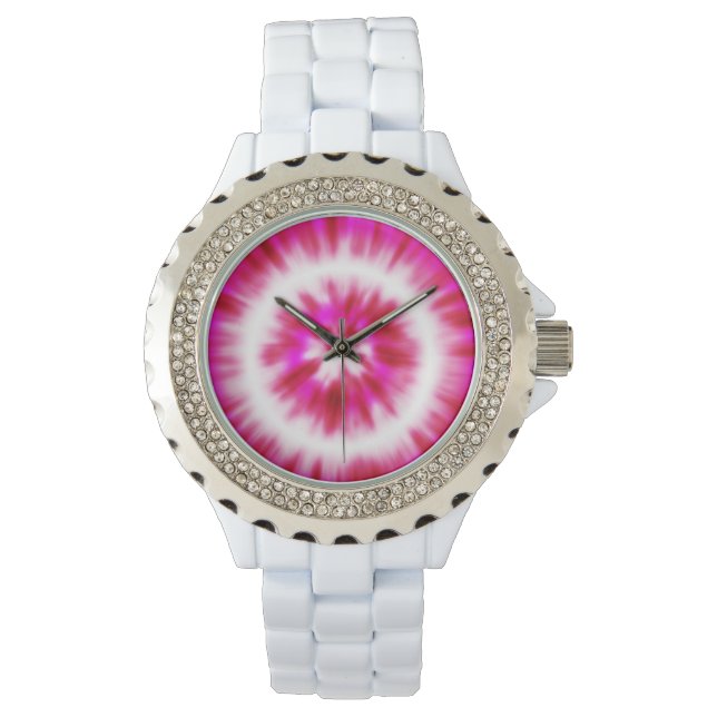 Vrouwen Hot Pink Rhinestone Polshorloge Horloge (Voorkant)