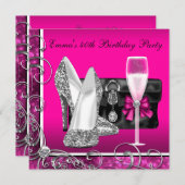 Vrouwen Hot Pink verjaardagsfeestje Kaart (Voorkant / Achterkant)