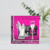Vrouwen Hot Pink verjaardagsfeestje Kaart (Staand voorkant)