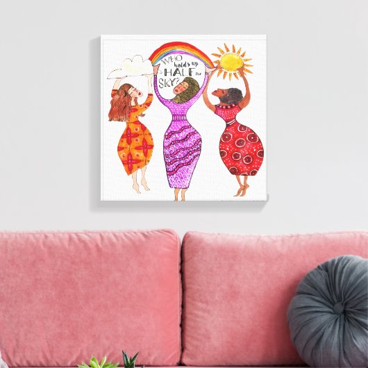 Vrouwen houden de halve hemel omhoog canvas afdruk (Insitu (Woonkamer))