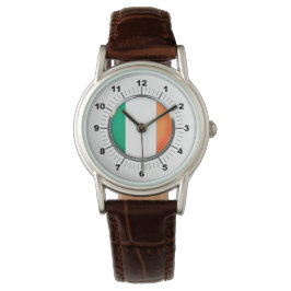 Vrouwen Ierland Vlag Classic Bruin Lederen Horloge