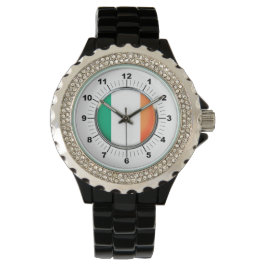 Vrouwen Ierland Vlag Strass Zwart emaille horloge
