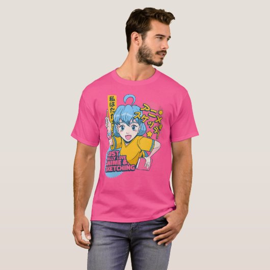 Vrouwen ik hou gewoon echt van anime en schetsen v t-shirt (Voorkant volledig)