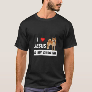 Vrouwen Ik hou van Jezus en mijn Shiba Inu Hond Ma T-shirt