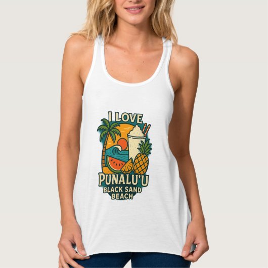 Vrouwen ik hou van Punaluʻu Black Sand Beach Tankt Tanktop (Voorkant)