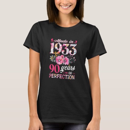 Vrouwen in 1933 Floral 90 jaar oud en 90 jaar oud T-shirt (Voorkant)