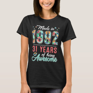 Vrouwen in 1992 Floral 31 jaar oud Vintage 31 jaar T-shirt