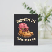 Vrouwen in bouwwerklaarzen en veiligheidshelm briefkaart (Staand voorkant)