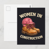 Vrouwen in bouwwerklaarzen en veiligheidshelm briefkaart (Voorkant / Achterkant)