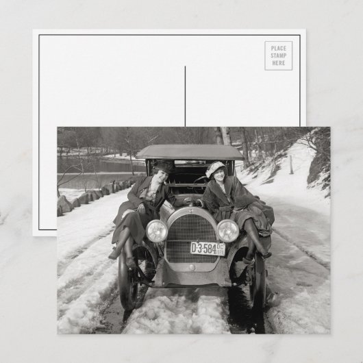 Vrouwen in de auto, 1920 briefkaart (Voorkant / Achterkant)