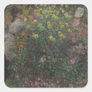 Vrouwen in de bloemen Monet 1875 Vierkante Sticker