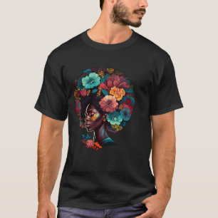 Vrouwen in de bloementeelt Afro Black, Afrikaanse T-shirt
