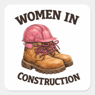 Vrouwen in de bouw met werkschoenen en veiligheids vierkante sticker