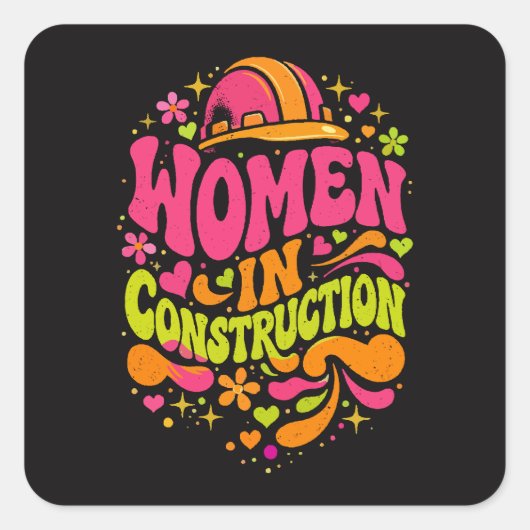 Vrouwen in de bouw Retro Empowerment Vierkante Sticker (Voorkant)
