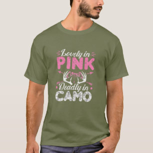 Vrouwen in de Camo, die roze zijn, jagen in de bui T-shirt