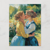 Vrouwen in de liefde kussen in de tuin briefkaart (Voorkant)