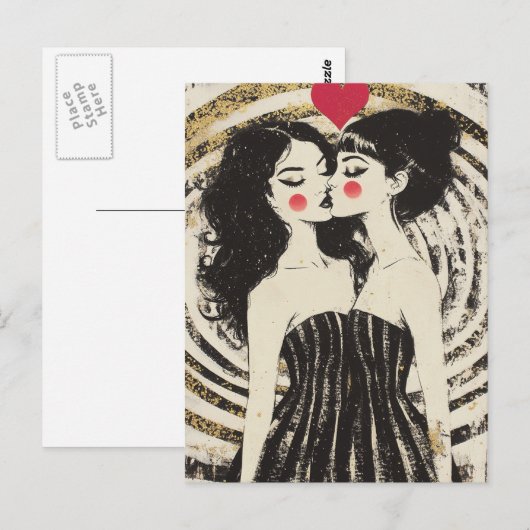 Vrouwen in de liefde zoenen in bijpassende jurken briefkaart (Voorkant / Achterkant)