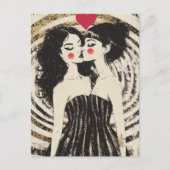 Vrouwen in de liefde zoenen in bijpassende jurken briefkaart (Voorkant)