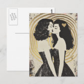 Vrouwen in de liefde zoenen in zwarte jurken goude briefkaart (Voorkant / Achterkant)