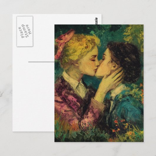 Vrouwen in de liefde zoenen olieverfschilderij briefkaart (Voorkant / Achterkant)