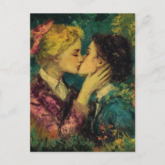 Vrouwen in de liefde zoenen olieverfschilderij briefkaart (Voorkant)