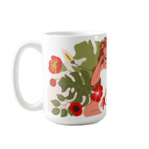 Vrouwen in de tuin, groene rode bloemen