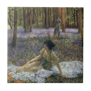 Vrouwen in een bos van Bluebell Bloemen Tegeltje