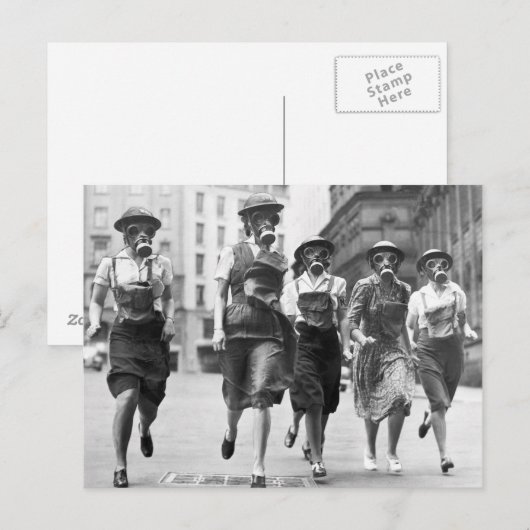  vrouwen in gasmaskers Briefkaart van de Tweede We (Voorkant / Achterkant)