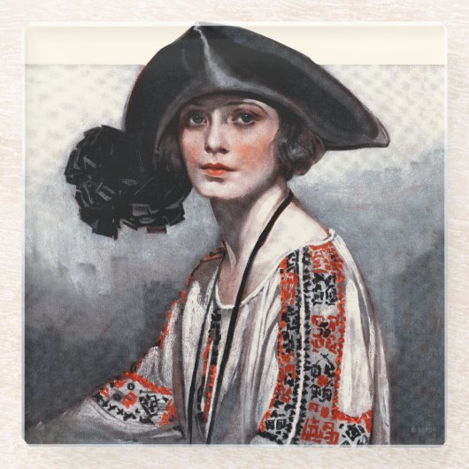 Vrouwen in geborduurde Blouse Glazen Onderzetter (Voorkant)