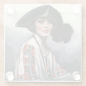 Vrouwen in geborduurde Blouse Glazen Onderzetter (Achterkant)