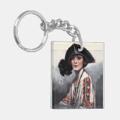 Vrouwen in geborduurde Blouse Sleutelhanger (Voorkant Links)