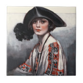 Vrouwen in geborduurde Blouse Tegeltje (Voorkant)