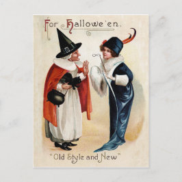 Vrouwen in Halloween-kostuums, ouderwetse feestdag Briefkaart