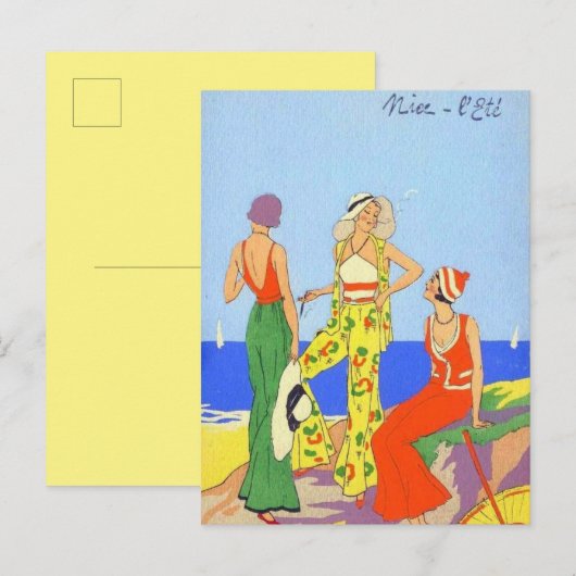 Vrouwen in het fashioneerbare strand van de pyjama briefkaart (Voorkant / Achterkant)