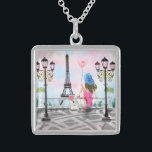 Vrouwen in het Ketting Eiffeltoren in Parijs Gift<br><div class="desc">dame met roze hartballon - Ik hou van Parijs - Romantische tekening - Kies / voeg je unieke tekst / lettertype / kleur toe - maak je speciale cadeau - vergroot en verplaats of verwijder en voeg elementen toe - Afbeelding / tekst met aanpassingsgereedschap ! - Tekening en ontwerp door...</div>