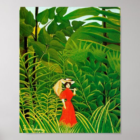Vrouwen in het rood in het bos door Henri Rousseau Poster (Voorkant)
