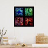 Vrouwen in kleurenkunstwerk met gemengde media poster (Keuken)