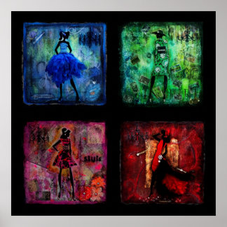 Vrouwen in kleurenkunstwerk met gemengde media poster