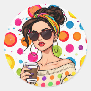 Vrouwen in LGBTQ Rainbow Bandana met Koffie Ronde Sticker
