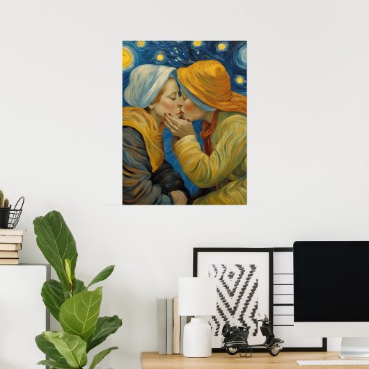 Vrouwen in Liefde Kussen Poster (Thuiskantoor)