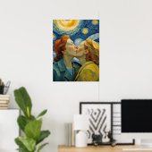 Vrouwen in Liefde Kussen Sterrennacht Poster (Thuiskantoor)