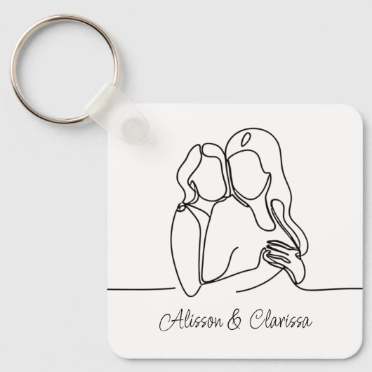 Vrouwen in Liefde Lijn Kunst Lesbisch Paar Sleutelhanger (Voorkant)
