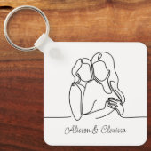 Vrouwen in Liefde Lijn Kunst Lesbisch Paar Sleutelhanger (Voorkant)