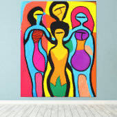 Vrouwen in Mesmeriserende Art Brut en Psychedelic Canvas Afdruk (Insitu (Houten vloer))