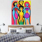 Vrouwen in Mesmeriserende Art Brut en Psychedelic Canvas Afdruk (Insitu (Slaapkamer))
