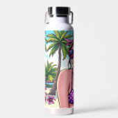 Vrouwen in Paarse bikini en bandanna op het strand Waterfles (Voorkant)